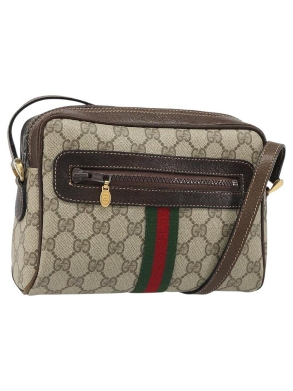 Authentic GUCCI GG Supreme Web Sherry Line Shoulder Bag PVC Beige Gold